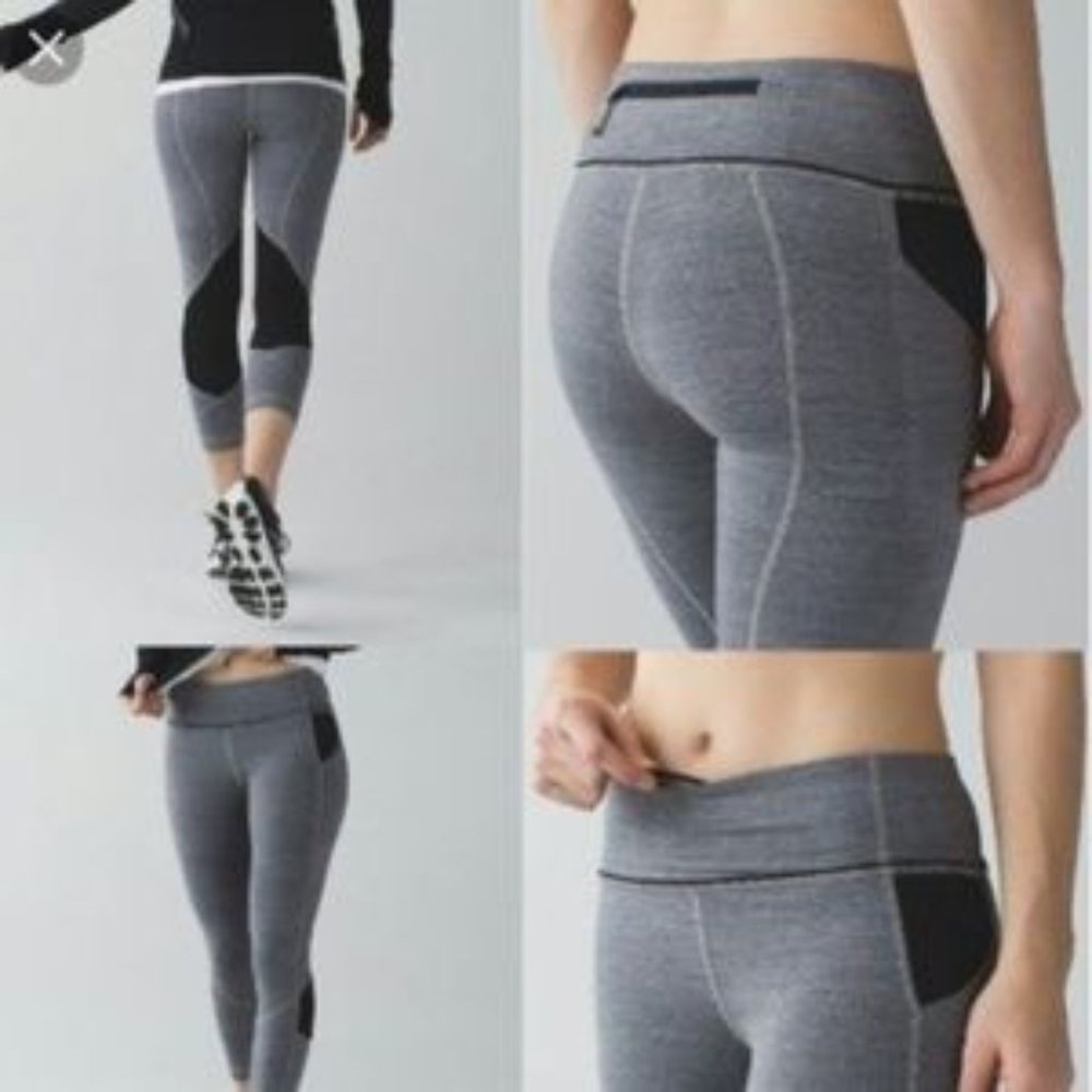 Lululemon Pace Rival heathered gray black Crop leggings Size 6